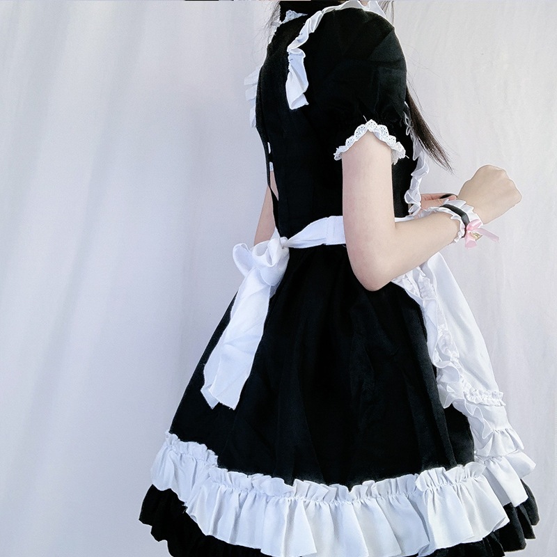 白黒メイド服可愛いロリータドレスカフェメイド制服レディースボスドレス