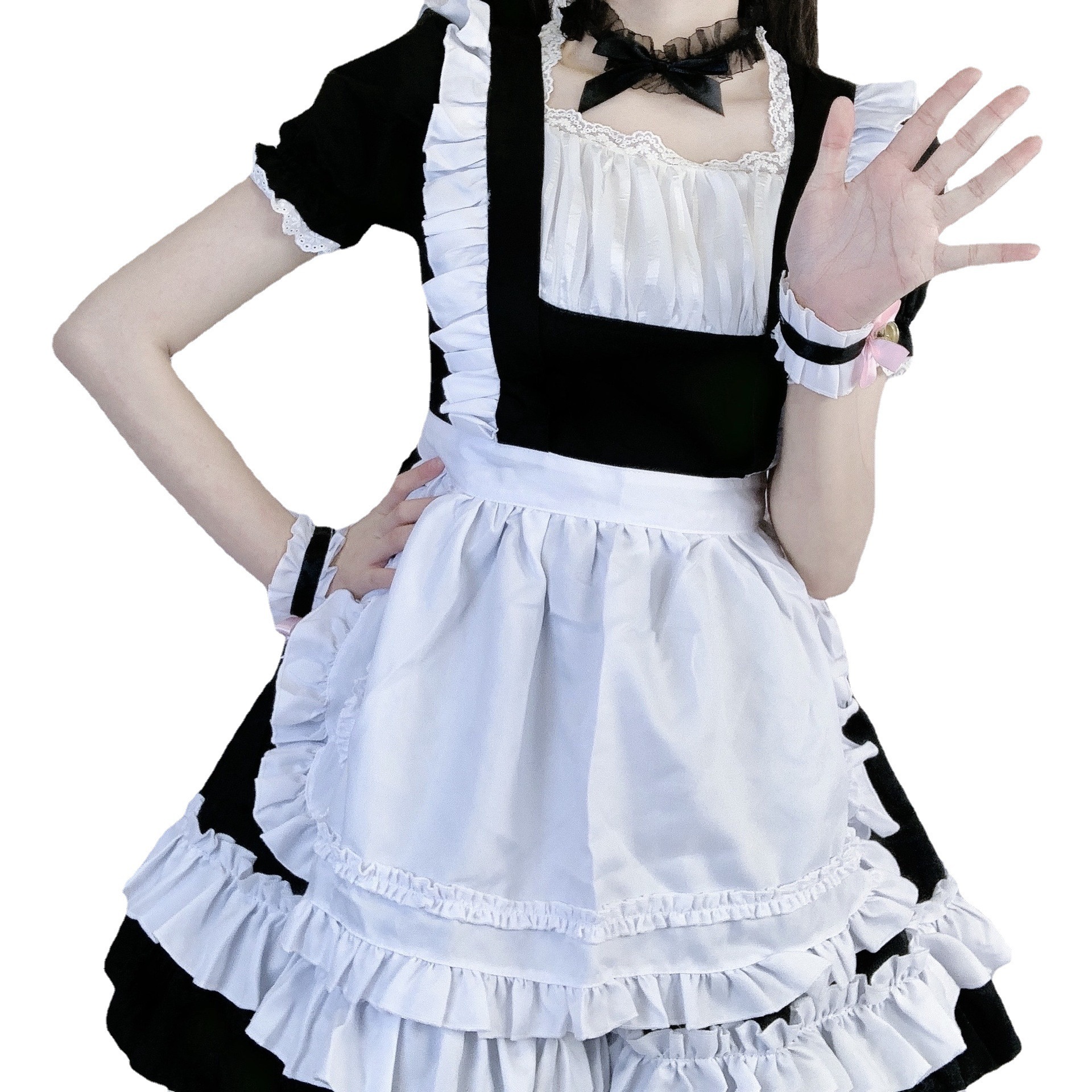 白黒メイド服可愛いロリータドレスカフェメイド制服レディースボスドレス