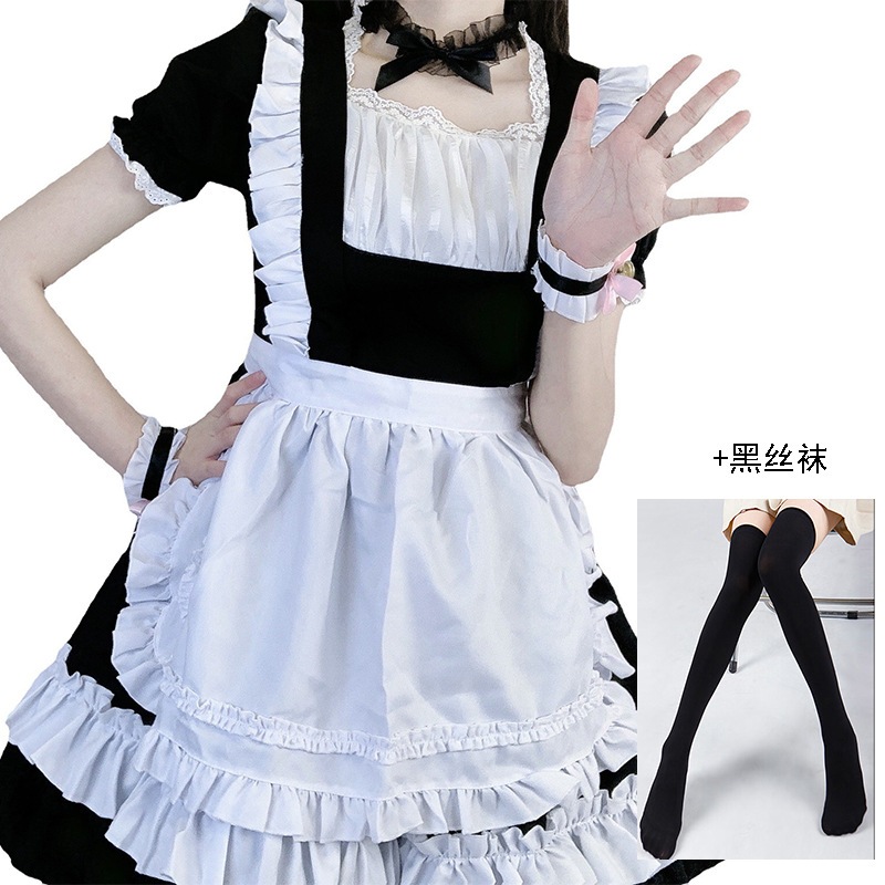 白黒メイド服可愛いロリータドレスカフェメイド制服レディースボスドレス