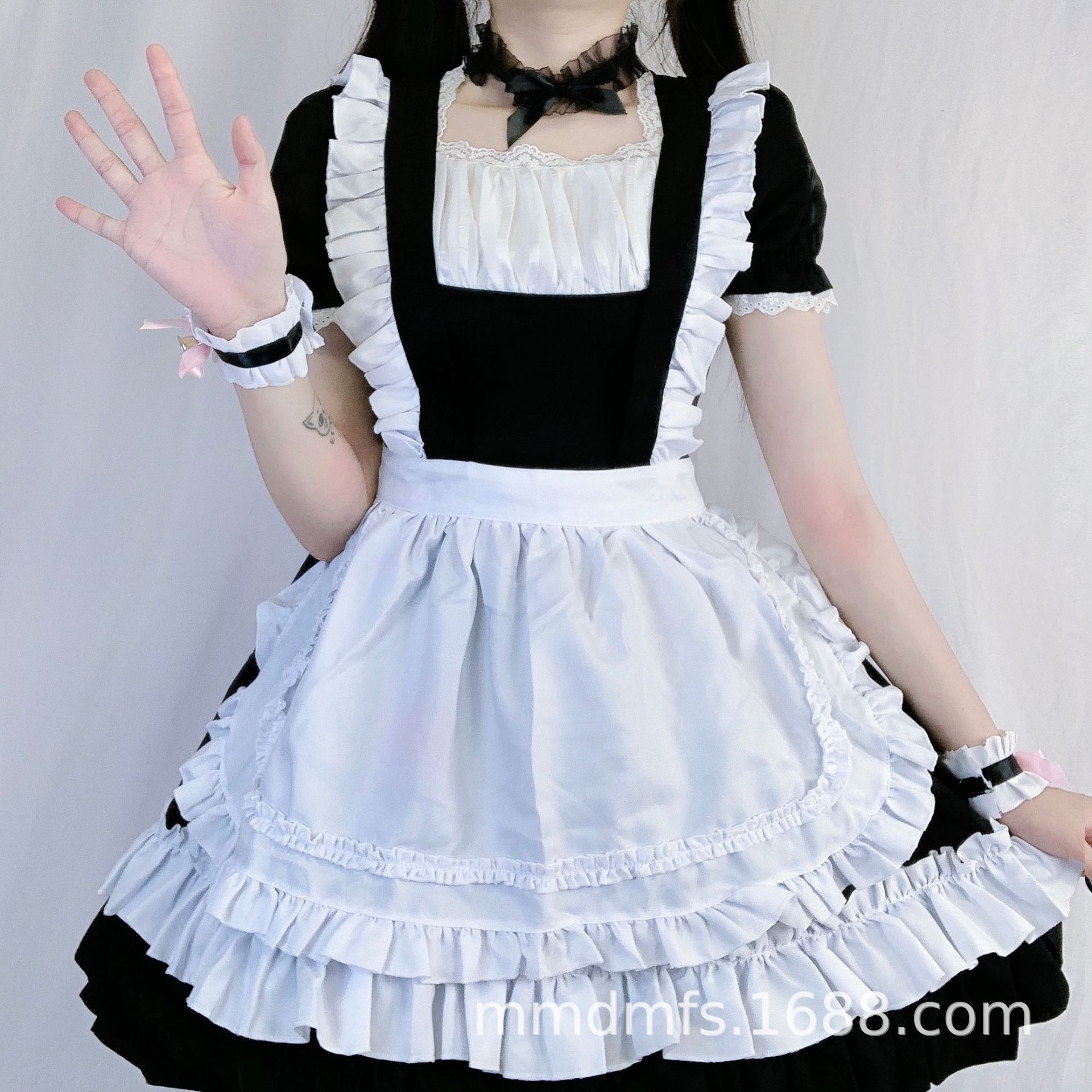白黒メイド服可愛いロリータドレスカフェメイド制服レディースボスドレス