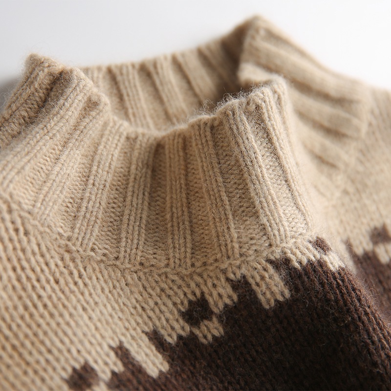 ボーダー柄セーター ブラウン トップス ニットソー セーター スリム 細身 ストレート スマート