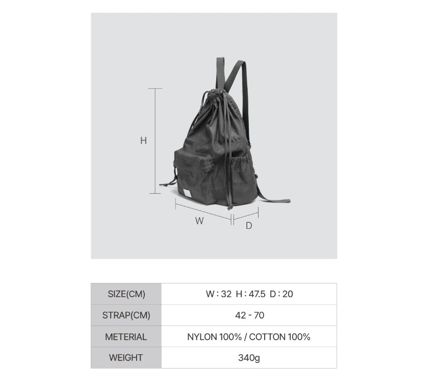 [FENNEC]★DRAWSTRING BACKPACK FENNEC】 DRAWSTRING BACKPACK : 週末旅行に最適 BLACK