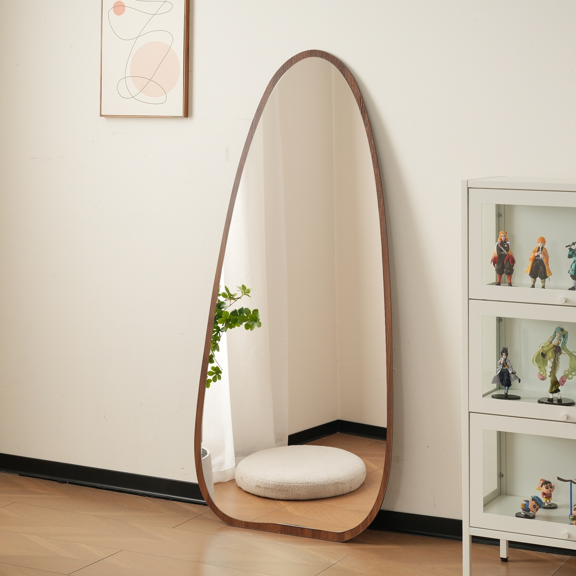 【国内出荷】全身鏡 水滴型 姿見鏡 北欧 木目調 スタンドミラー 壁掛けミラー 立てかけ 姿見 鏡 ミラー おしゃれ 飛散防止 150*70CM ブラウン