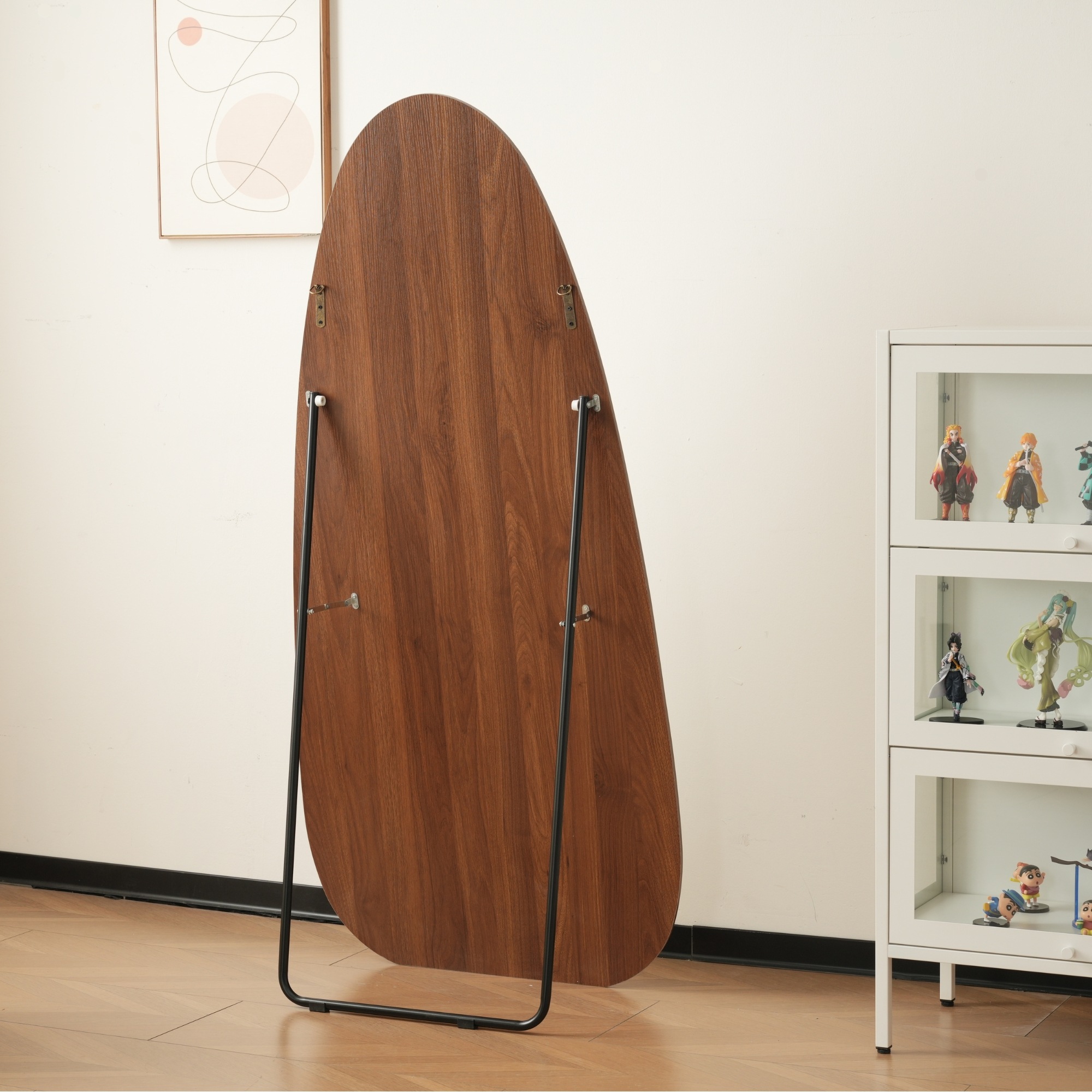 【国内出荷】全身鏡 水滴型 姿見鏡 北欧 木目調 スタンドミラー 壁掛けミラー 立てかけ 姿見 鏡 ミラー おしゃれ 飛散防止 150*70CM ブラウン