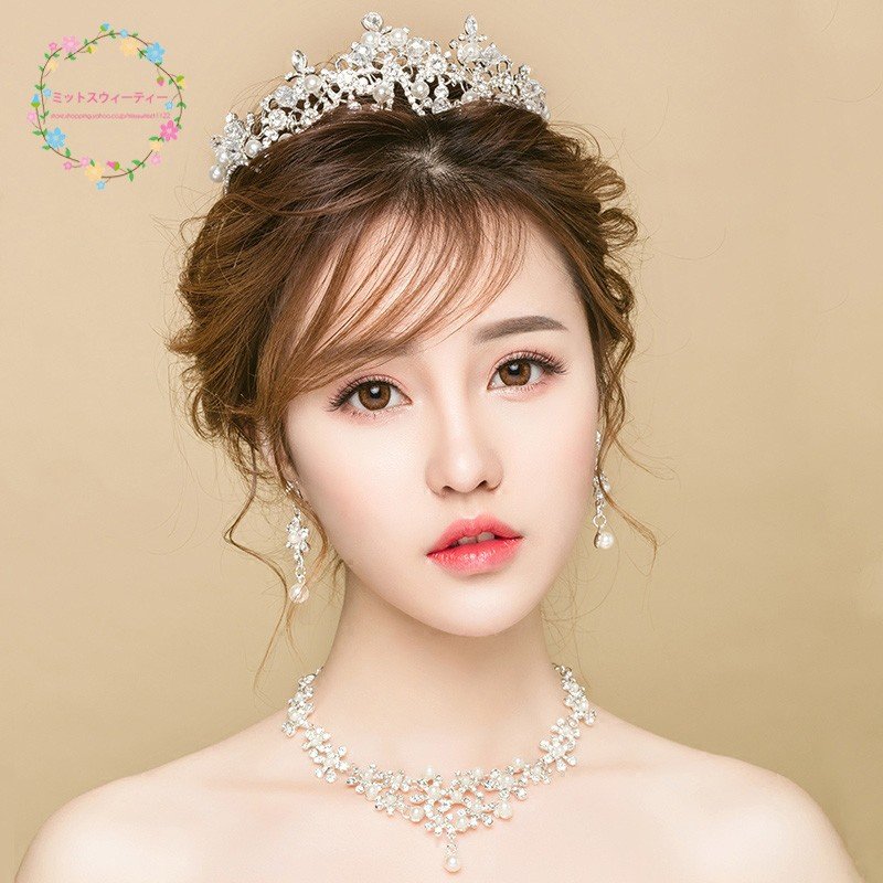 ウエディング ヘッドドレス 安い 花嫁 ティアラ クラウン ネックレス イヤリング 結婚式 髪飾り