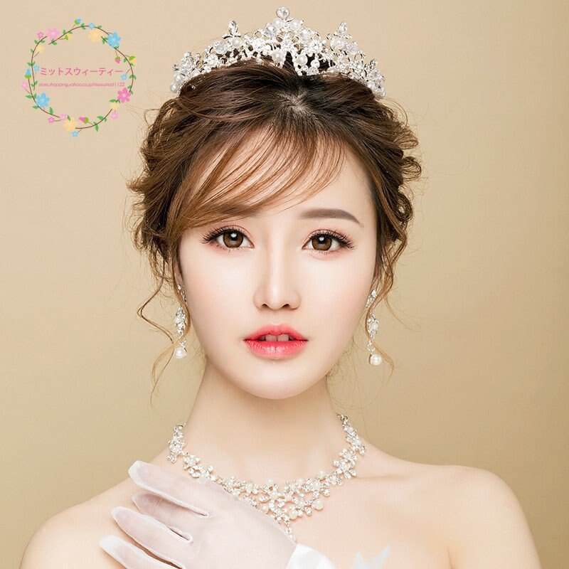 ウエディング ヘッドドレス 安い 花嫁 ティアラ クラウン ネックレス イヤリング 結婚式 髪飾り