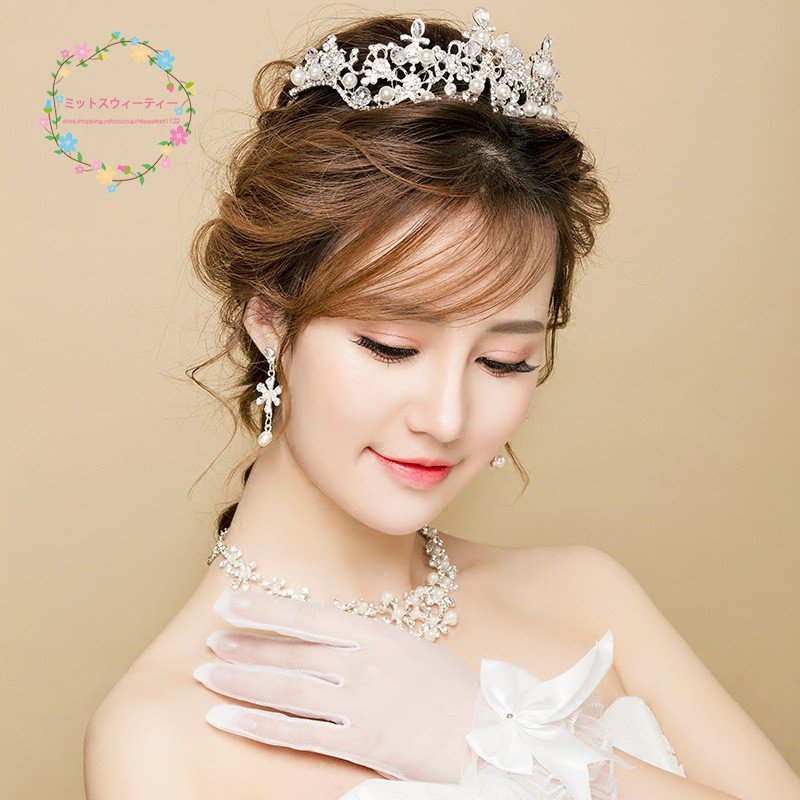 ウエディング ヘッドドレス 安い 花嫁 ティアラ クラウン ネックレス イヤリング 結婚式 髪飾り