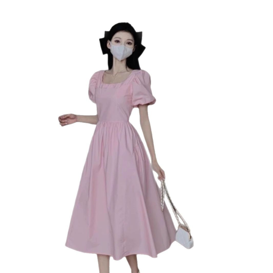 【1点ご購入 で10点プレゼントいたします】2025ピンクパフスリーブ小柄ワンピース女性ウエストアップ初恋スカートミディアムスカート 【1点ご購入 で10点プレゼントいたします】2025ピンクパフスリーブ小柄ワンピース女性ウエストアップ初恋スカートミディアムスカート