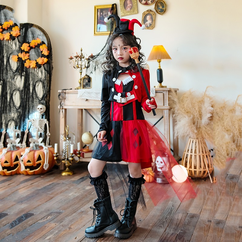 ハロウィンの子供用コスチュームサーカスのピエロのコスチューム面白いドレスコスドレスパフォーマンスコスチュームカーニバルコスチューム