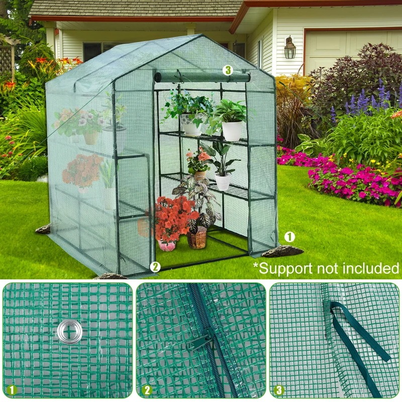 ウォークイン温室暖かい家の植物の温室カバー防水抗UV保護植物の花 (ラックは含まれていません) 143x143x195cm