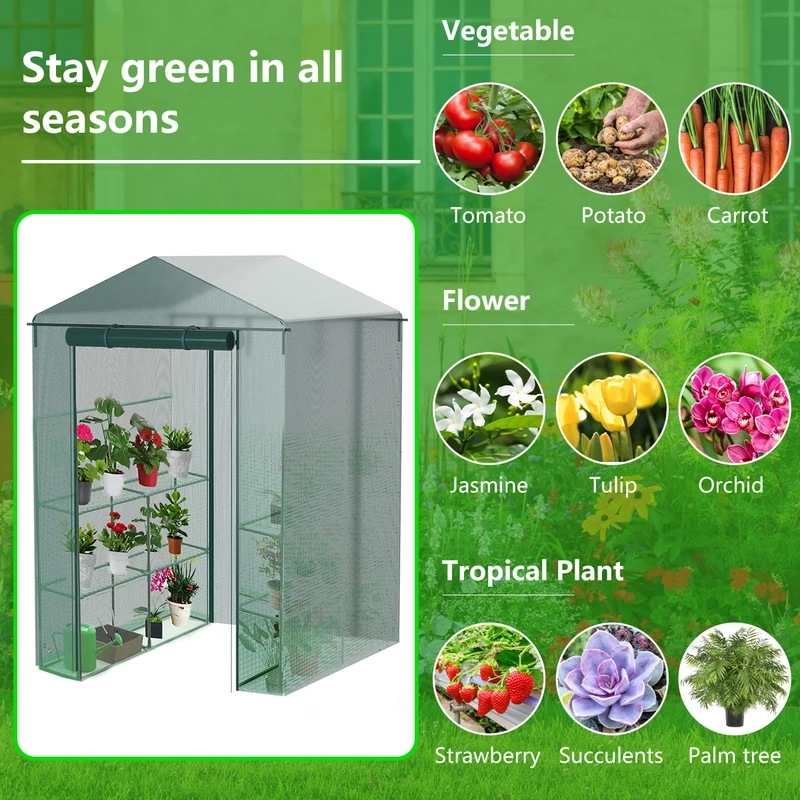 ウォークイン温室暖かい家の植物の温室カバー防水抗UV保護植物の花 (ラックは含まれていません) 143x143x195cm