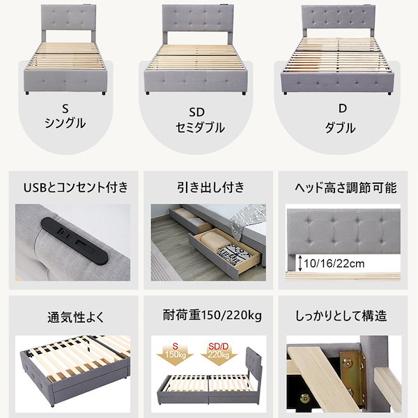 Qoo10] ファブリックベッド ベッドフレームのみ