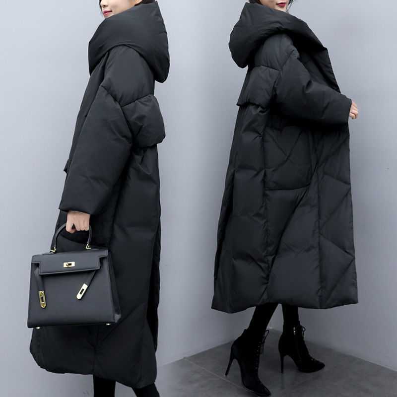 2024 冬 大きいサイズ 韓国風 ゆったり ミドル丈 膝上 おしゃれ 黒 ダウン 中綿 ジャケット レディース 厚手
