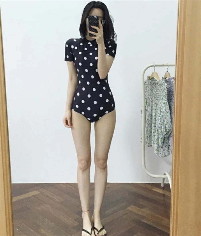 レディース 水着 半袖 体型カバー水着 セクシー 大人 水着 ビーチ スクール 海水浴 可愛い 水着 女子 おしゃれ 脚長効果 ドット柄 水着 レディース 小胸 オールインワン 水着 M L XL