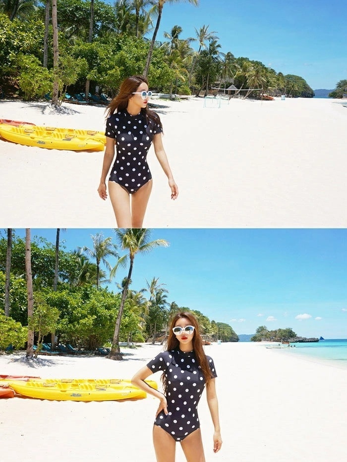 レディース 水着 半袖 体型カバー水着 セクシー 大人 水着 ビーチ スクール 海水浴 可愛い 水着 女子 おしゃれ 脚長効果 ドット柄 水着 レディース 小胸 オールインワン 水着 M L XL