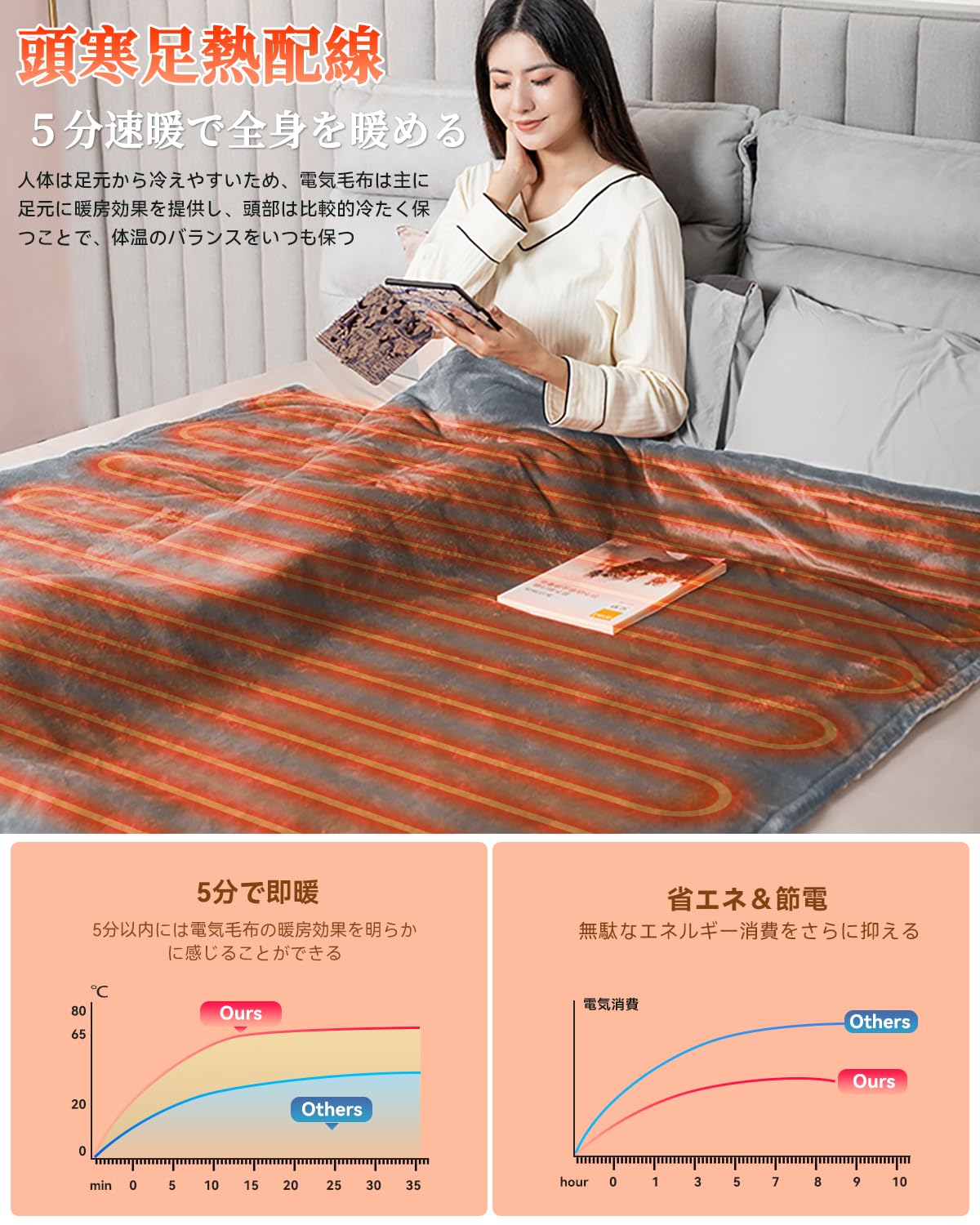 電気毛布 掛け 200x140cm 電気膝掛け 掛敷兼用 洗える【大きいサイズ ＆ 2024新進化した高性能コントローラー ＆ 恒温節電】電気ブランケット 大判 ダブル 厚手 省エネ ５分速暖 10段