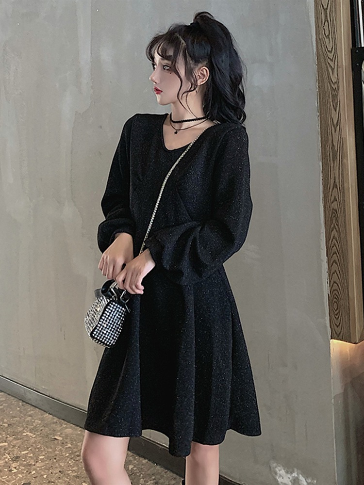 ラメワンピース ワンピース ミニ ミニ丈 膝上 長袖 Vネック フレア Aライン かわいい ラメワンピース ワンピース ミニ ミニ丈 膝上 長袖 Vネック フレア Aライン かわいい