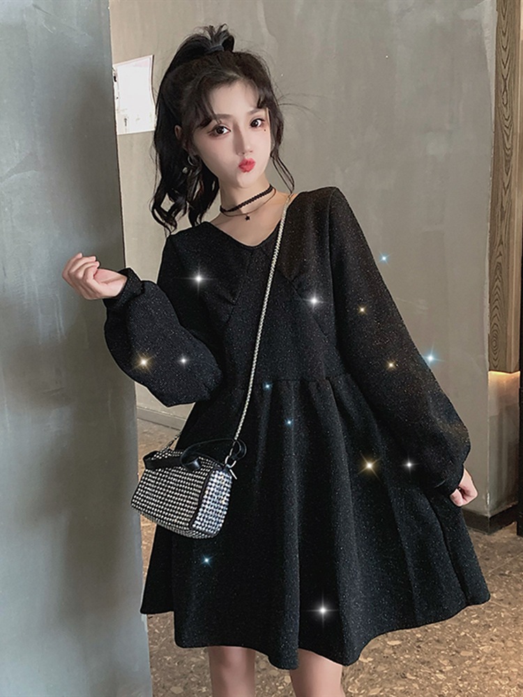 ラメワンピース ワンピース ミニ ミニ丈 膝上 長袖 Vネック フレア Aライン かわいい ラメワンピース ワンピース ミニ ミニ丈 膝上 長袖 Vネック フレア Aライン かわいい