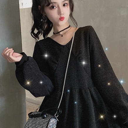 ラメワンピース ワンピース ミニ ミニ丈 膝上 長袖 Vネック フレア Aライン かわいい ラメワンピース ワンピース ミニ ミニ丈 膝上 長袖 Vネック フレア Aライン かわいい