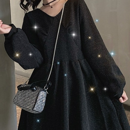 ラメワンピース ワンピース ミニ ミニ丈 膝上 長袖 Vネック フレア Aライン かわいい ラメワンピース ワンピース ミニ ミニ丈 膝上 長袖 Vネック フレア Aライン かわいい