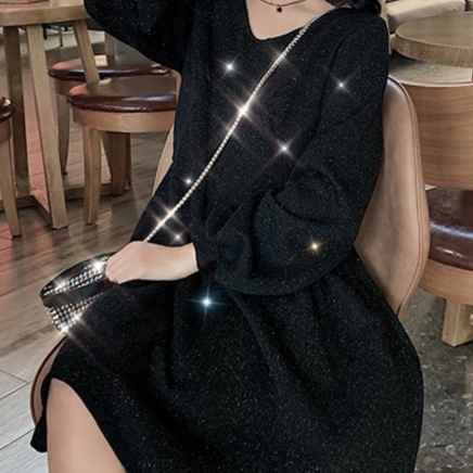 ラメワンピース ワンピース ミニ ミニ丈 膝上 長袖 Vネック フレア Aライン かわいい ラメワンピース ワンピース ミニ ミニ丈 膝上 長袖 Vネック フレア Aライン かわいい