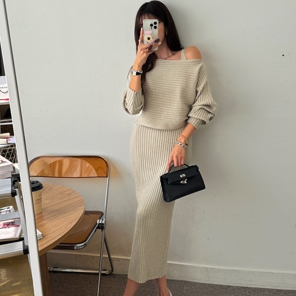 (NAK21) ボートネックニット+ニットワンピースセット DM43-セット-12 (NAK21) ボートネックニット+ニットワンピースセット DM43-セット-12