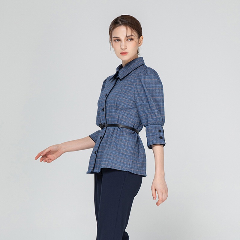 パイピングチェックPiping Checked Blouse