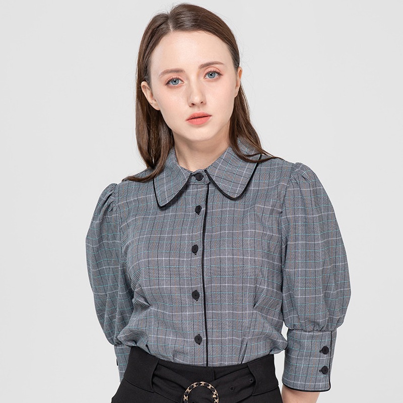 パイピングチェックPiping Checked Blouse