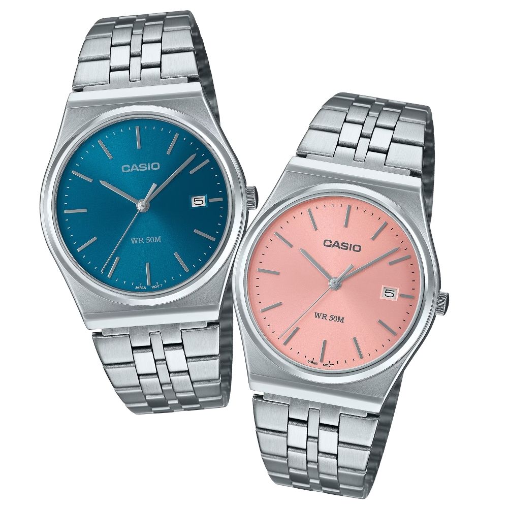 カシオ ペアウォッチ 腕時計 収納ケース付き ブルー ピンク ステンレスベルト お揃い ユニセックス メンズ レディース ペアセット カップル 親子ペア 誕生日 記念日 プレゼント ギフト ペアギフト
