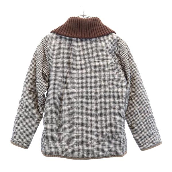 千鳥柄 キルティングジャケット M ベージュ系 薄中綿入り 裏フリース レディース 千鳥柄 キルティングジャケット M ベージュ系 薄中綿入り 裏フリース レディース