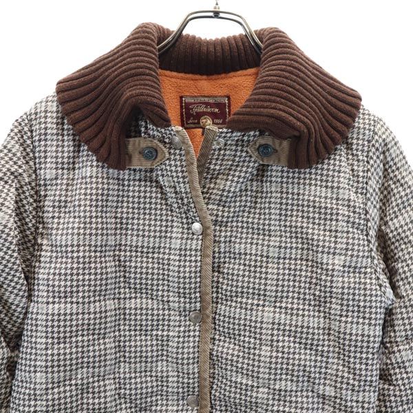 千鳥柄 キルティングジャケット M ベージュ系 薄中綿入り 裏フリース レディース 千鳥柄 キルティングジャケット M ベージュ系 薄中綿入り 裏フリース レディース