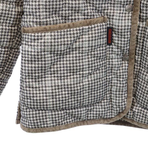 千鳥柄 キルティングジャケット M ベージュ系 薄中綿入り 裏フリース レディース 千鳥柄 キルティングジャケット M ベージュ系 薄中綿入り 裏フリース レディース