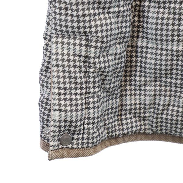 千鳥柄 キルティングジャケット M ベージュ系 薄中綿入り 裏フリース レディース 千鳥柄 キルティングジャケット M ベージュ系 薄中綿入り 裏フリース レディース