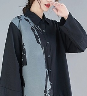 模様入り長袖ロングシャツ トップス ロング丈 袖あり 柄入り 個性的 ゆったり 長袖 爽やか 大人スタイル 大人可愛い きれいめ シンプル カジュアル 大人 上品 おしゃれ かっこいい レトロ