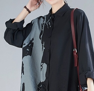 模様入り長袖ロングシャツ トップス ロング丈 袖あり 柄入り 個性的 ゆったり 長袖 爽やか 大人スタイル 大人可愛い きれいめ シンプル カジュアル 大人 上品 おしゃれ かっこいい レトロ