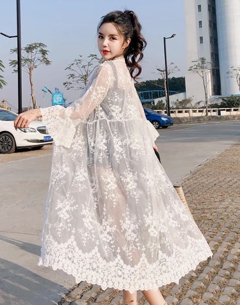 レディース 羽織 前開き 7分袖 レース 刺繍 チュール シフォン フリル かわいい 大人可愛い きれいめ シンプル カジュアル 上品 おしゃれ かっこいい レトロ アジアン エスニック エキゾチック