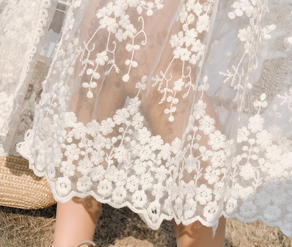 レディース 羽織 前開き 7分袖 レース 刺繍 チュール シフォン フリル かわいい 大人可愛い きれいめ シンプル カジュアル 上品 おしゃれ かっこいい レトロ アジアン エスニック エキゾチック