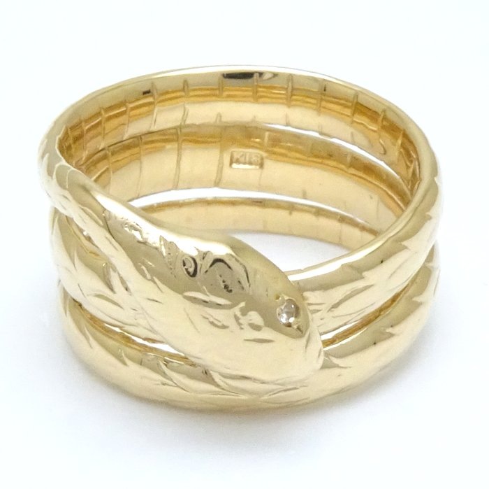 スネーク リング 指輪 2Pダイヤモンド 12号 蛇モチーフ K18YG イエローゴールド/65001【中古】