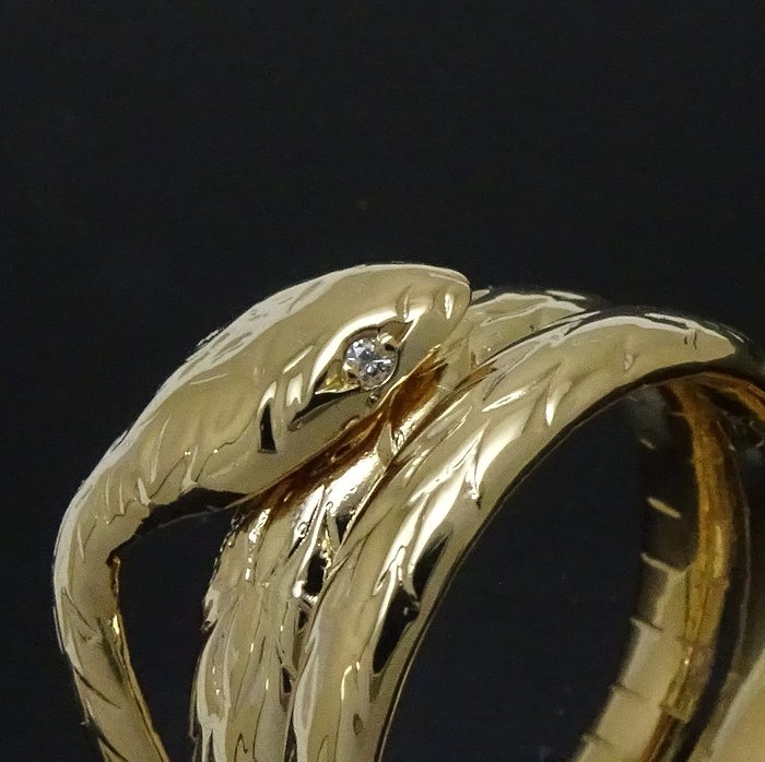 スネーク リング 指輪 2Pダイヤモンド 12号 蛇モチーフ K18YG イエローゴールド/65001【中古】