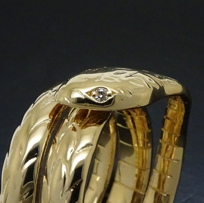 スネーク リング 指輪 2Pダイヤモンド 12号 蛇モチーフ K18YG イエローゴールド/65001【中古】