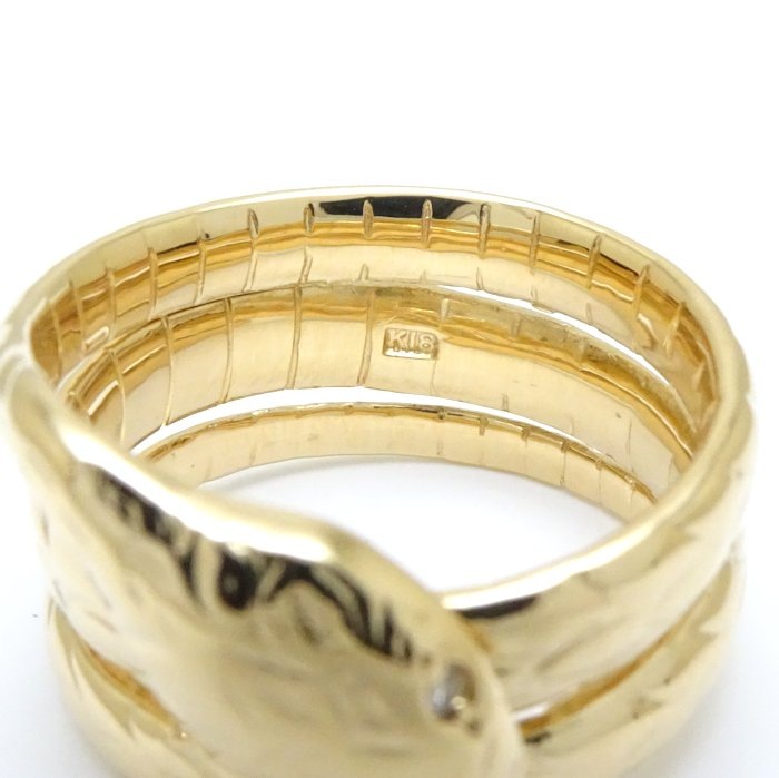 スネーク リング 指輪 2Pダイヤモンド 12号 蛇モチーフ K18YG イエローゴールド/65001【中古】