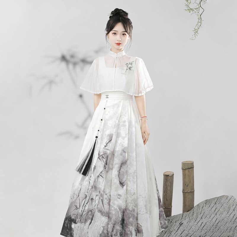 【フルセット】水墨寒江新韓国ワンピースストールセット改改馬スカート女 【フルセット】水墨寒江新韓国ワンピースストールセット改改馬スカート女