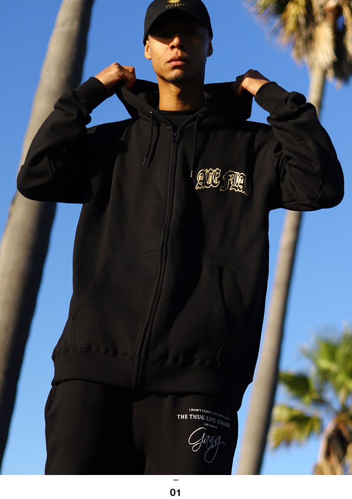 ACE FLAG 上下セット 長袖 ブランド メンズ 春秋冬用 黒 大きいサイズ エースフラッグ セットアップ パーカー フーディ 裏パイル スウェットパンツ ACE