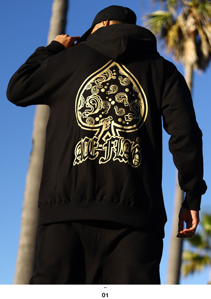 ACE FLAG 上下セット 長袖 ブランド メンズ 春秋冬用 黒 大きいサイズ エースフラッグ セットアップ パーカー フーディ 裏パイル スウェットパンツ ACE