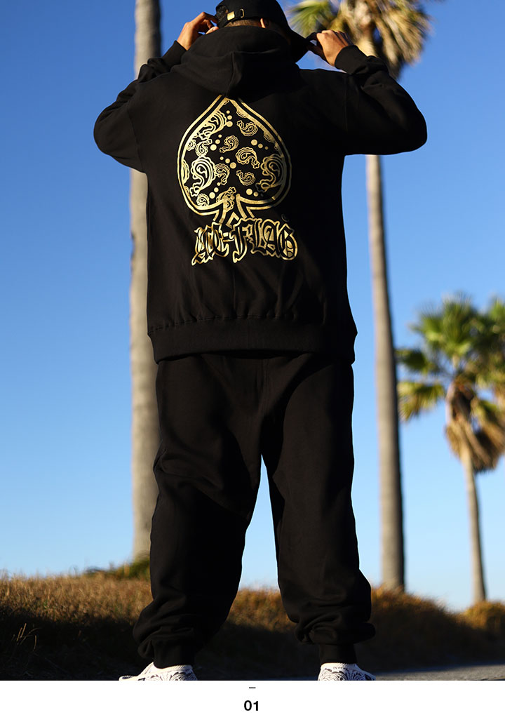 ACE FLAG 上下セット 長袖 ブランド メンズ 春秋冬用 黒 大きいサイズ エースフラッグ セットアップ パーカー フーディ 裏パイル スウェットパンツ ACE