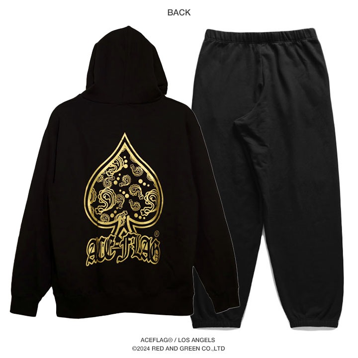 ACE FLAG 上下セット 長袖 ブランド メンズ 春秋冬用 黒 大きいサイズ エースフラッグ セットアップ パーカー フーディ 裏パイル スウェットパンツ ACE