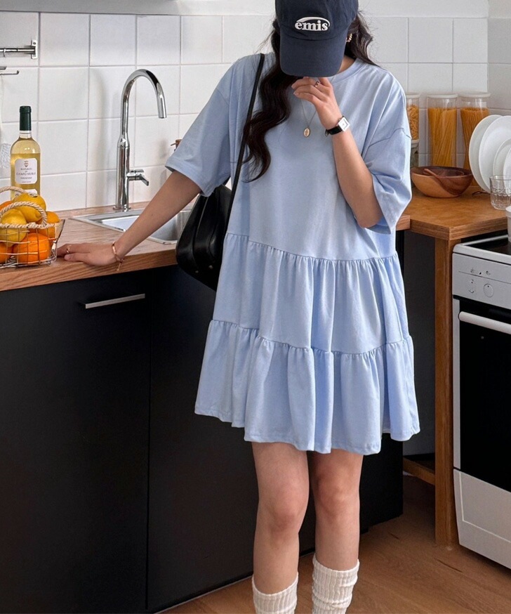 ティアードコットンカットソー半袖チュニック レディース トップス ロング丈 長め カットソー Tシャツ 5分袖 五分袖 チュニック レイヤード 重ね着 半袖 薄手 コットン 綿 楽ちん