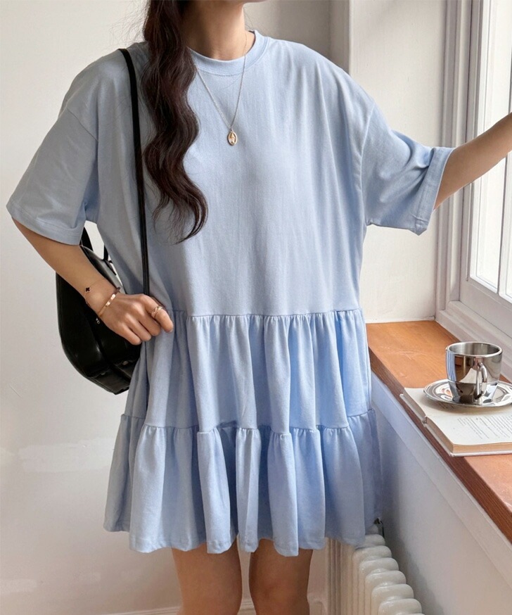 ティアードコットンカットソー半袖チュニック レディース トップス ロング丈 長め カットソー Tシャツ 5分袖 五分袖 チュニック レイヤード 重ね着 半袖 薄手 コットン 綿 楽ちん