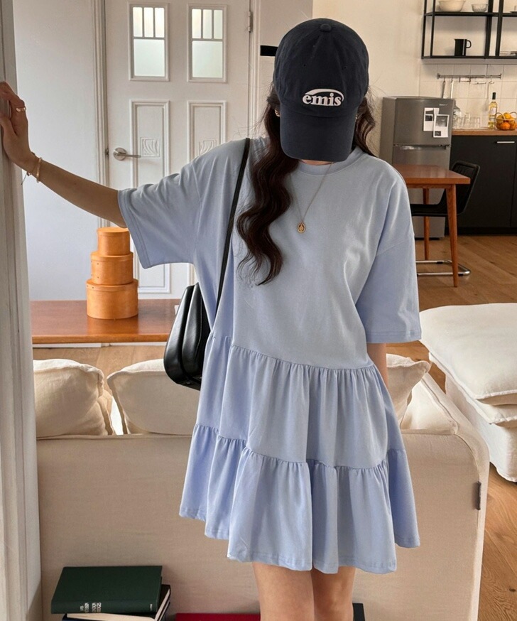 ティアードコットンカットソー半袖チュニック レディース トップス ロング丈 長め カットソー Tシャツ 5分袖 五分袖 チュニック レイヤード 重ね着 半袖 薄手 コットン 綿 楽ちん