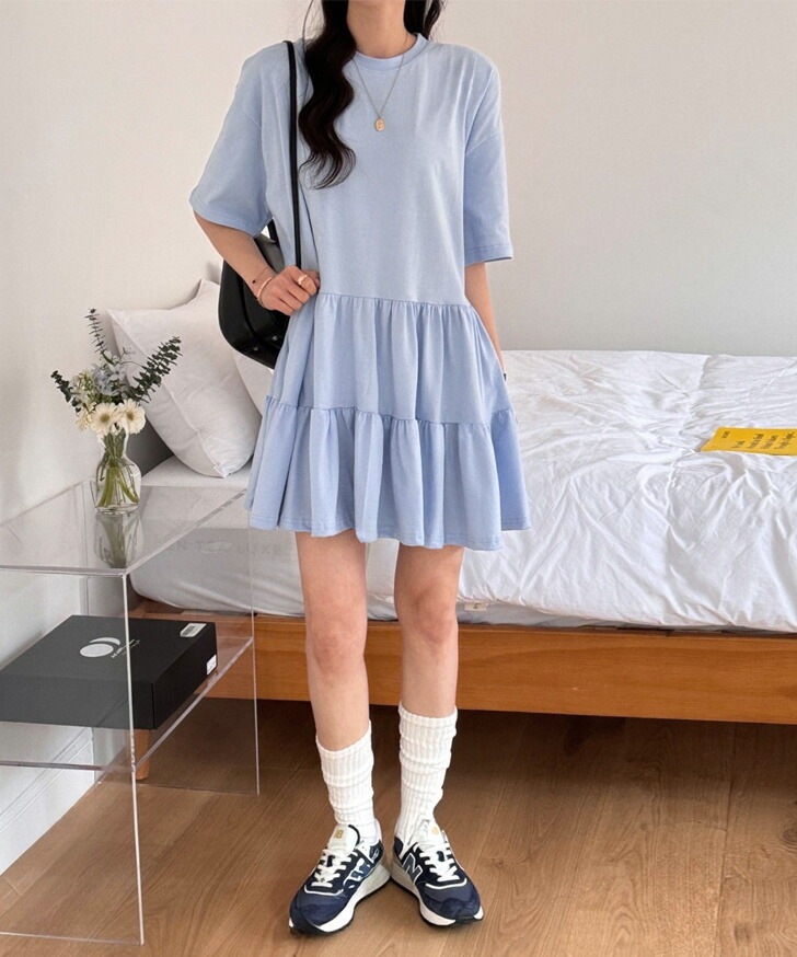 ティアードコットンカットソー半袖チュニック レディース トップス ロング丈 長め カットソー Tシャツ 5分袖 五分袖 チュニック レイヤード 重ね着 半袖 薄手 コットン 綿 楽ちん